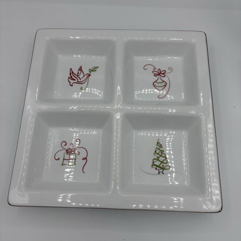 St Nicholas Square Serving Platter Plate Tis The Season 4 Compartment Square